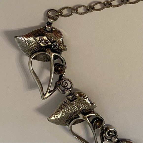 SARAH COVENTRY SAC NECKLACE VINTAGE RETRO SILVER TONE LEAF LEAVES COLLAR 18” - Picture 7 of 7